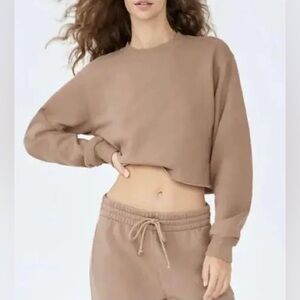 Aritzia TNA Terry Sweatfleece Perfect Raw-hem Sweatshirt in Tan